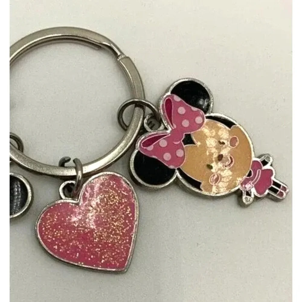 Disney Shanghai Resort Mickey Minnie Heart‎ Glitter Keychain Key Ring Charm
